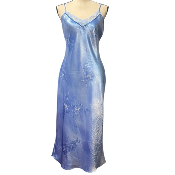 Private Luxuries Other - Private Luxuries Vintage Blue Floral Shiny Satin Sexy Slip Dress Nightgown 8